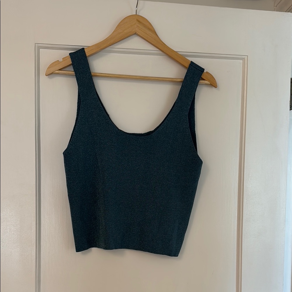 Tibi Sparkly Blue Scoop Tank Top